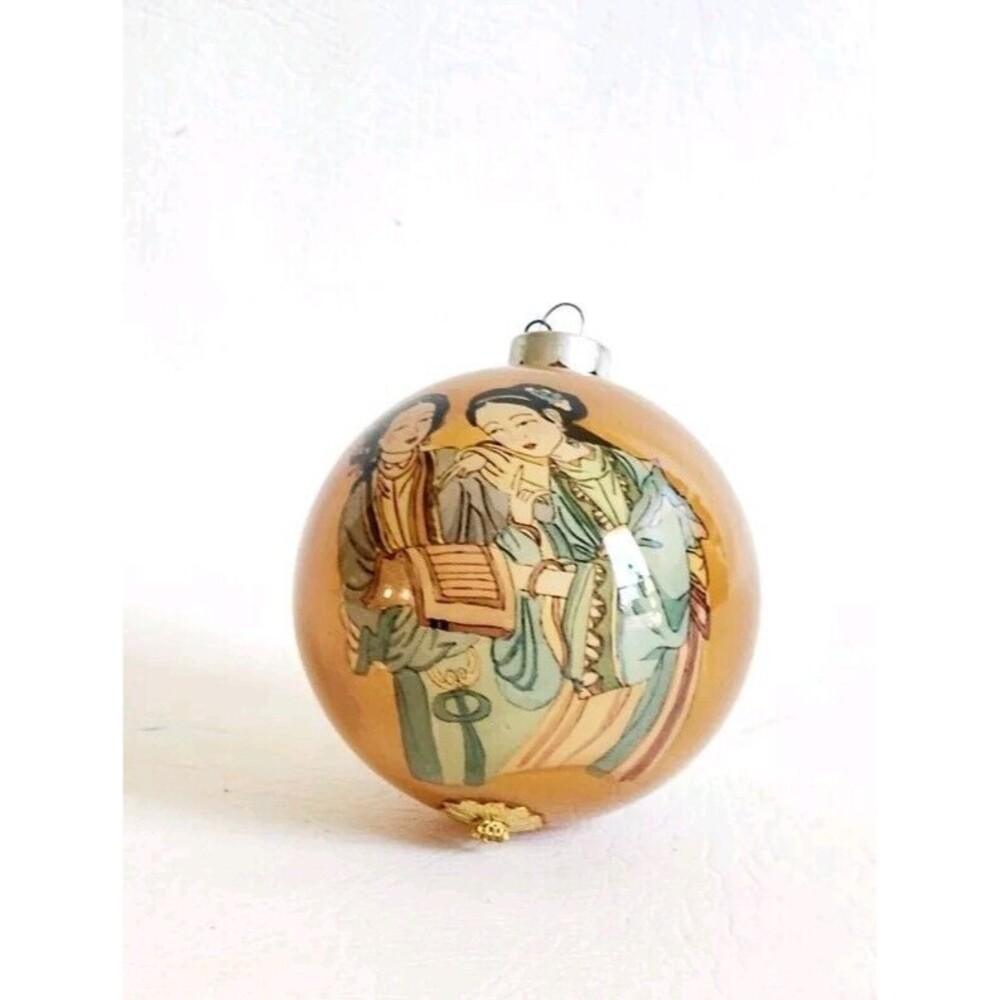 Vintage Rauch Gold Glass Christmas Asian People Rare Ornament